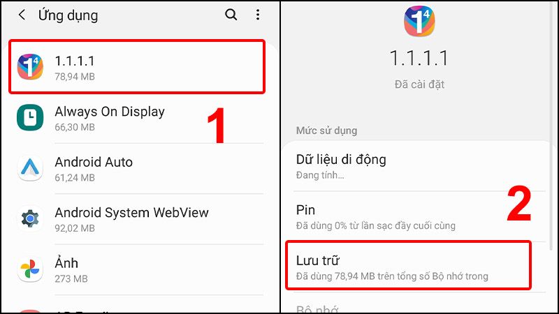 Vào Ứng dụng muốn xóa và chọn Lưu trữ
