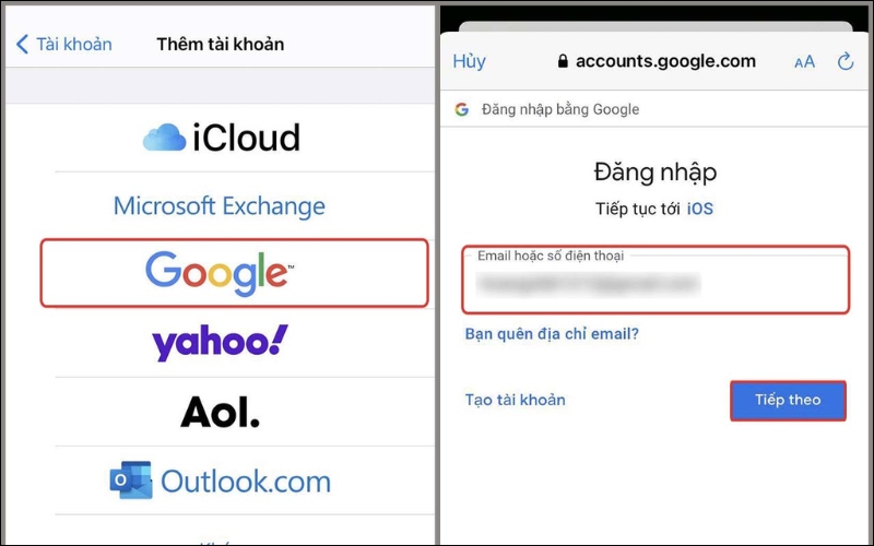 Chọn logo Google và nhập Email 