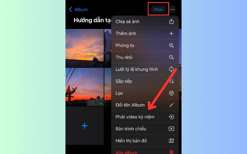 Mở Album chứa hình ảnh và video mà bạn muốn tạo video