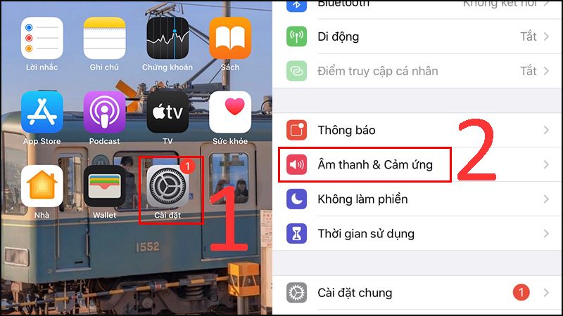 Vào Cài đặt > Chọn Âm thanh & Cảm ứng