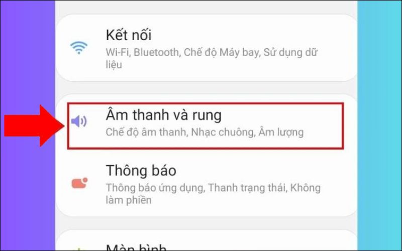 nhan vao am thanh va rung tai muc cai dat