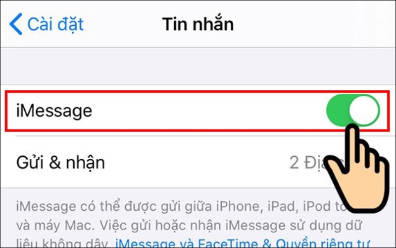 Nhấn chọn thanh trượt cạnh iMessage