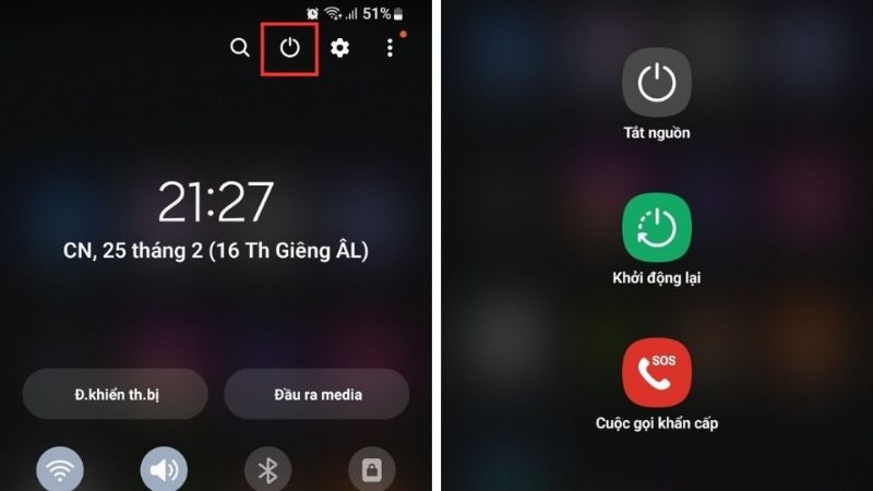 Bạn nhấn chọn vào biểu tượng nút Tắt nguồn