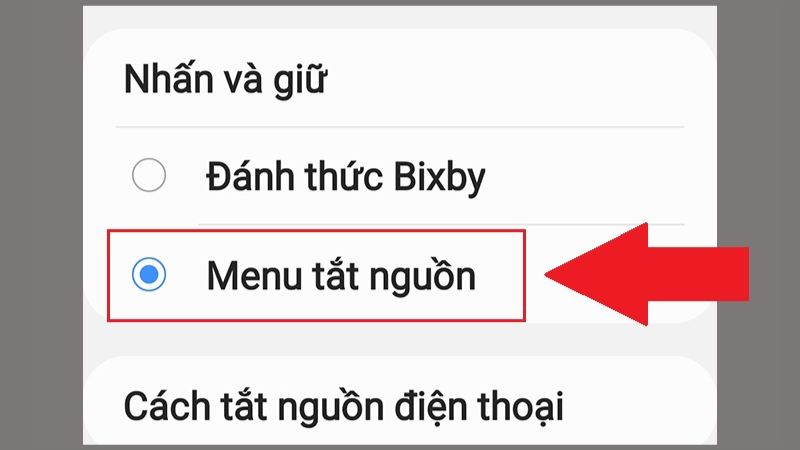 Chọn Menu tắt nguồn để thiết lập chức năng tắt máy
