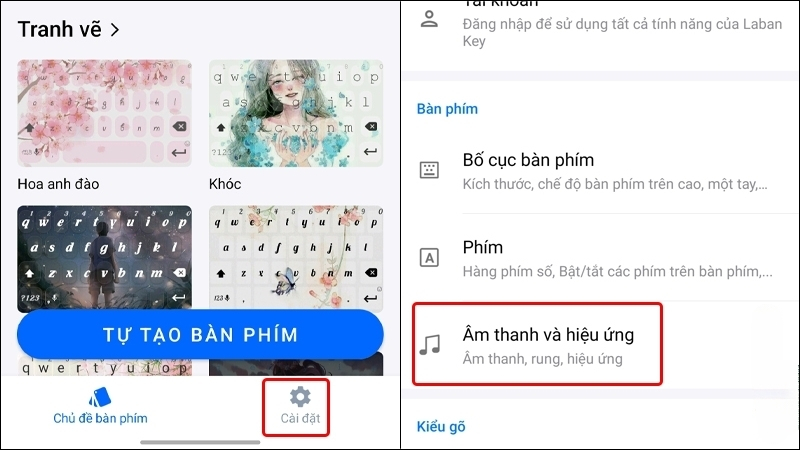 Chọn  m thanh và hiệu ứng