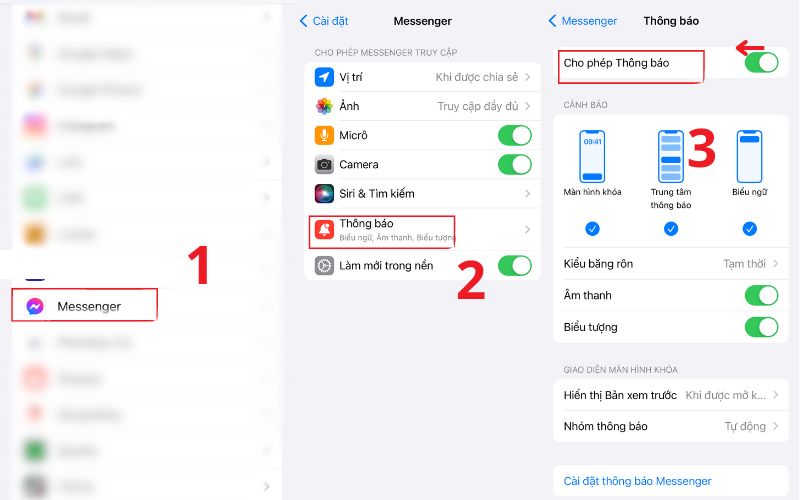 Các bước thực hiện thao tác tắt thông báo Messenger