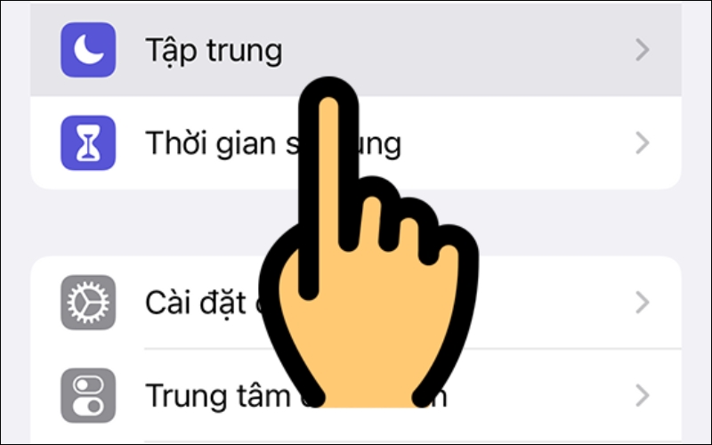 Chọn Tập trung từ danh sách tùy chọn