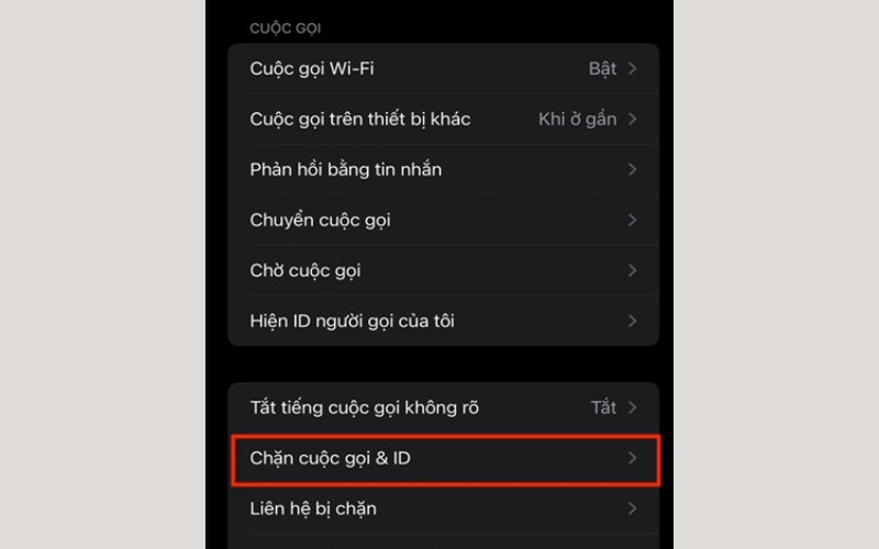 Chọn Chặn cuộc gọi và ID