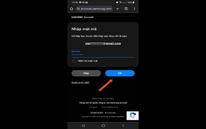 nhap mat khau tai khoan samsung