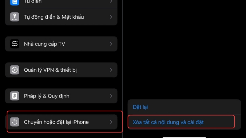 Chọn Xóa Tất cả Nội dung và Cài đặt (Erase All Content and Settings)
