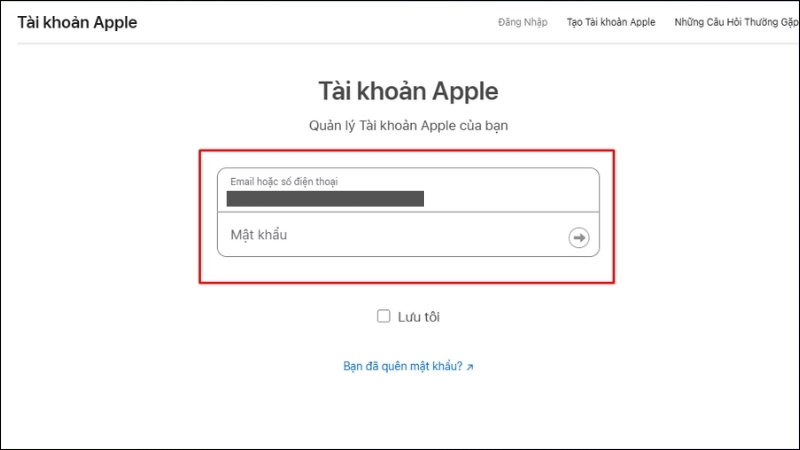Dùng tài khoản Apple ID và mật khẩu của bạn để đăng nhập
