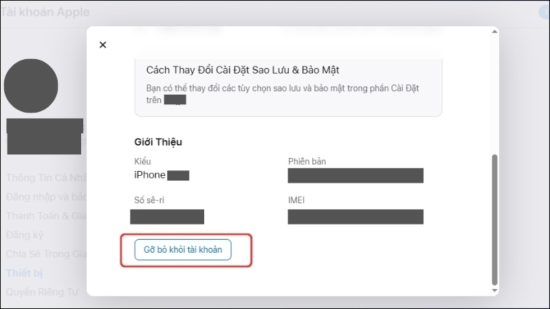 Nhấp vào tùy chọn Gỡ bỏ khỏi tài khoản (Remove from Account)