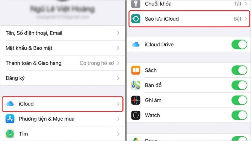 Chọn iCloud > Sao lưu iCloud (iCloud Backup)