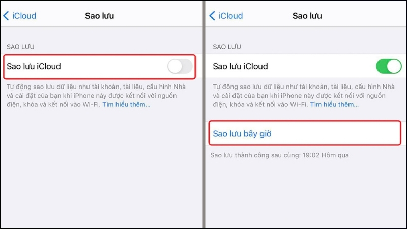 Nhấn vào Sao lưu bây giờ (Back Up Now)
