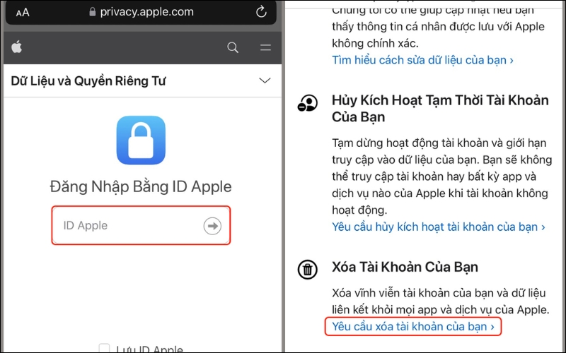 Truy cập vào trang privacy.apple.com