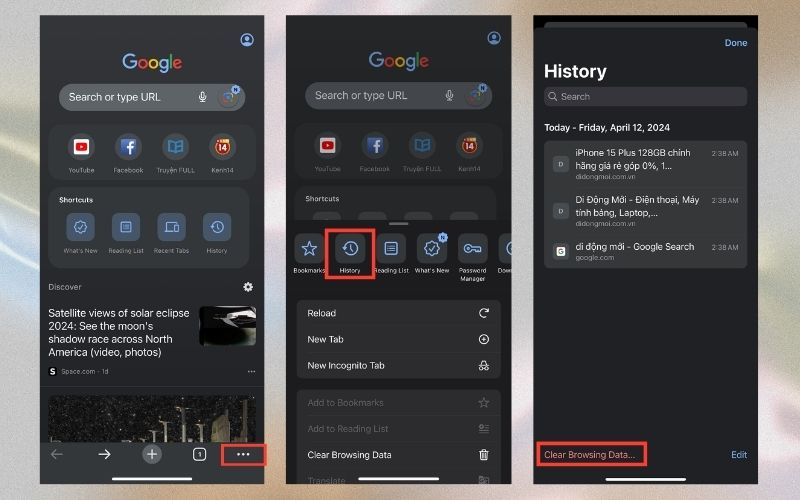 Các bước xóa lịch sử tìm kiếm trên Google iPhone 
