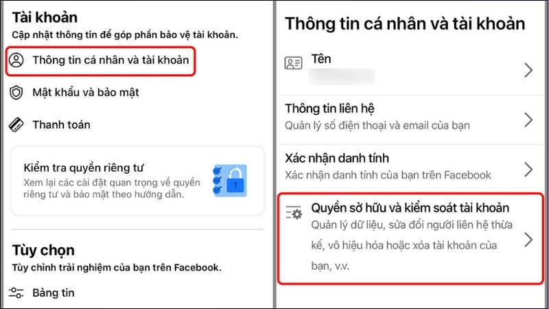 Thông tin cá nhân > Quyền sở hữu và kiểm soát tài khoản