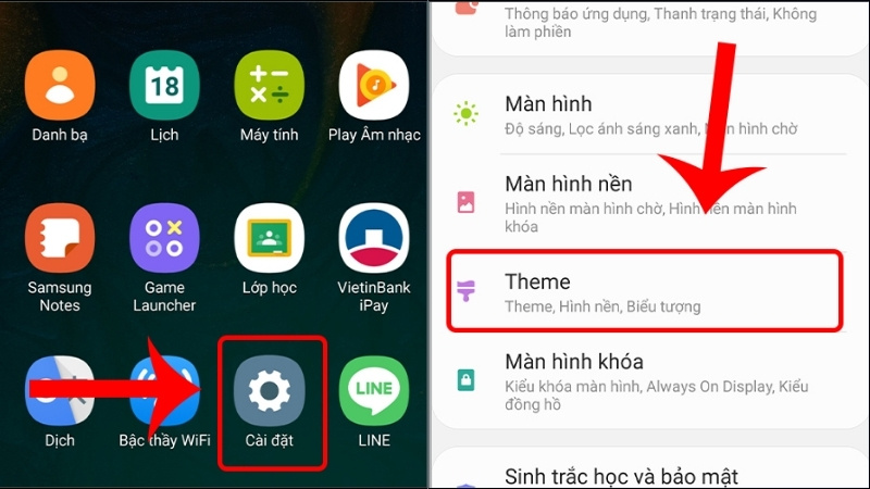 Trong Cài đặt, cuộn xuống và chọn mục Chủ đề (Theme)