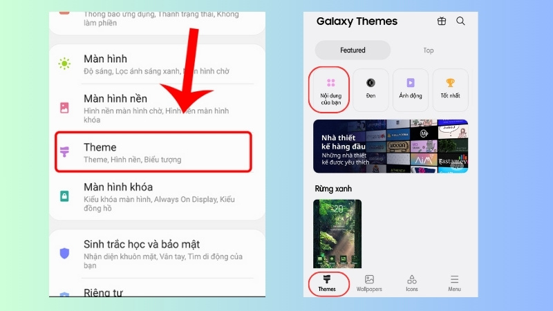 Chạm vào biểu tượng Themes > Chọn Nội dung của bạn (My stuff)