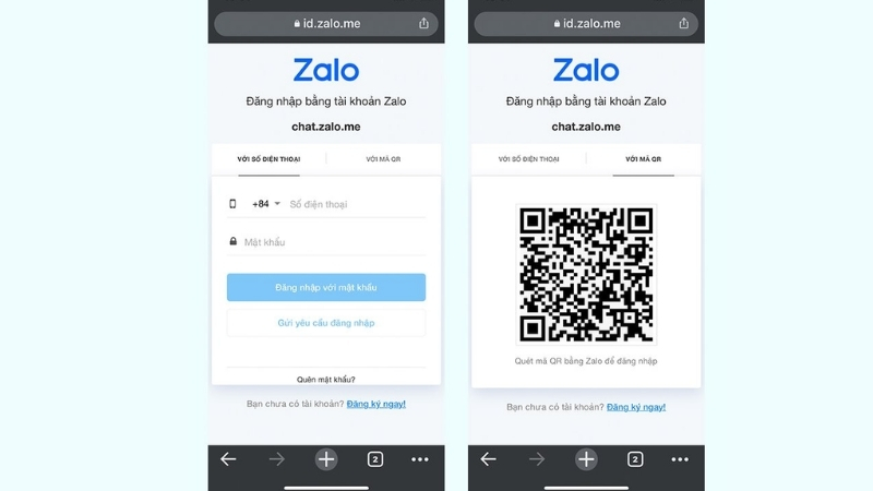 Đăng nhập vào tài khoản zalo bằng số điện thoại và mật khẩu hoặc qua mã QR