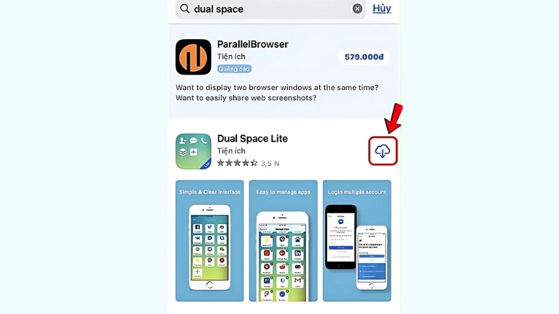 Vào App Store và tải ứng dụng Dual Space Lite cho iPhone của bạn