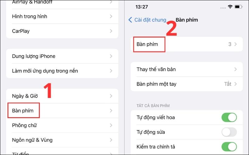 Nhấn vào Bàn phím