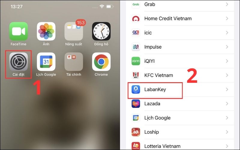 Vào Cài đặt > Chọn Laban Key