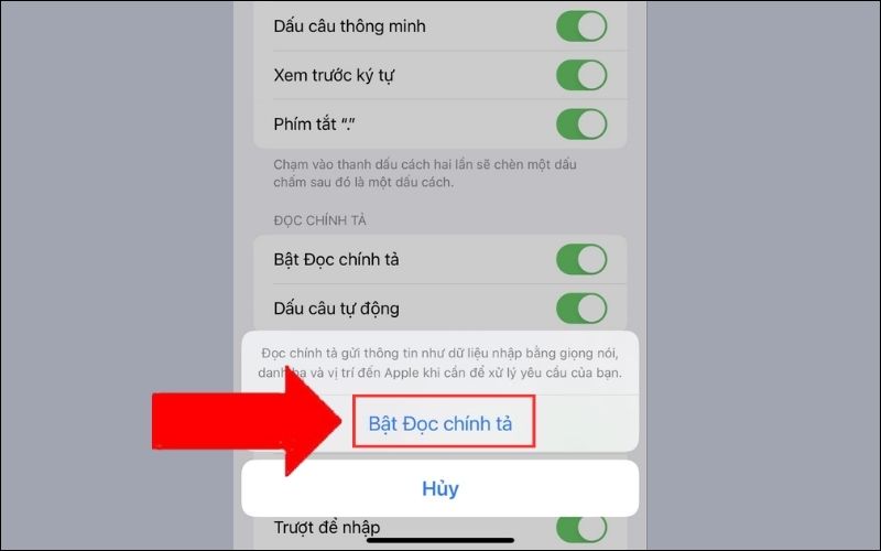 Nhấn Bật đọc chính tả thêm lần nữa để xác nhận