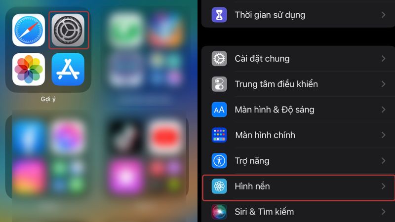 Mở ứng dụng Cài đặt, sau đó chọn mục Hình nền