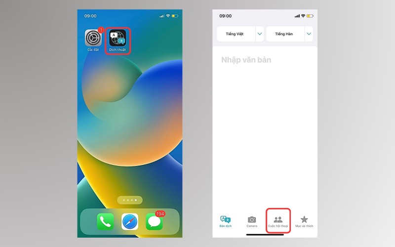 Bat tinh nang cuoc Hoi thoai trong ung dung Dich thuat tren iPhone
