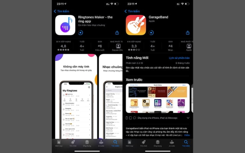 Tải ứng dụng Ringtones Maker và GarageBand