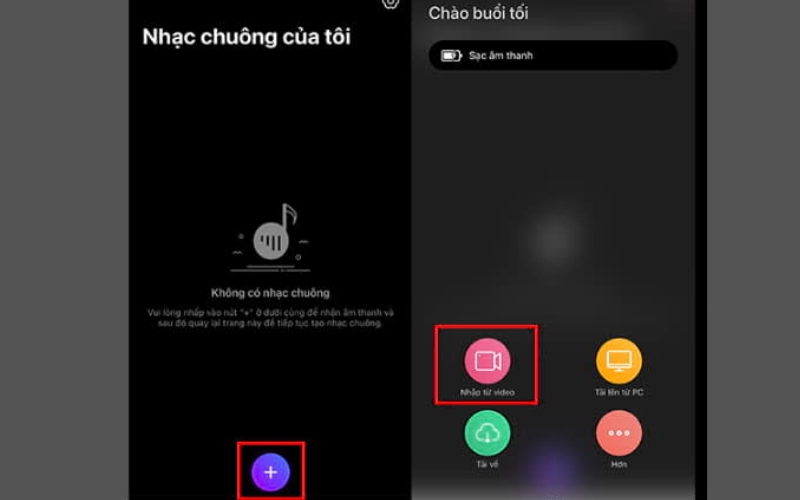 Mở ứng dụng Ringtones Maker, nhấn dấu + 