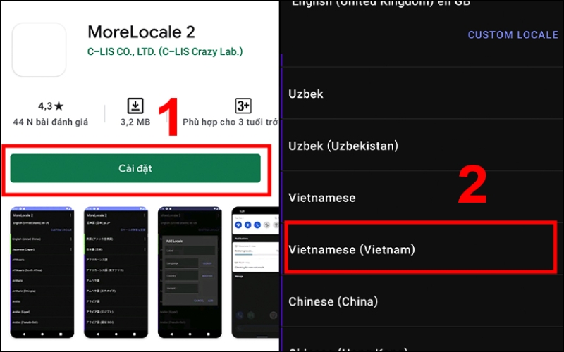Chọn Vietnamese (Vietnam) để thiết lập tiếng Việt