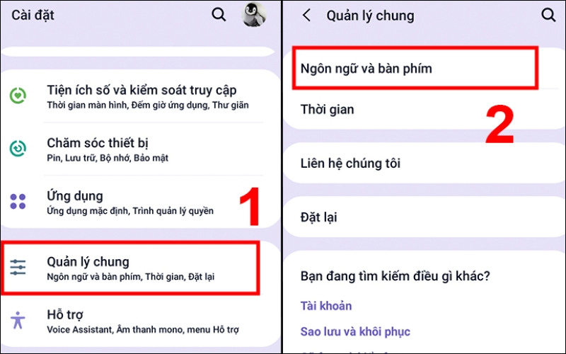 Chọn Quản lý chung, nhấp vào Ngôn ngữ và bàn phím