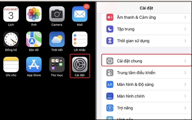 Vào Cài đặt trên iPhone, chọn Cài đặt chung