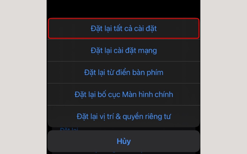 Đặt lại tất cả các thiết lập