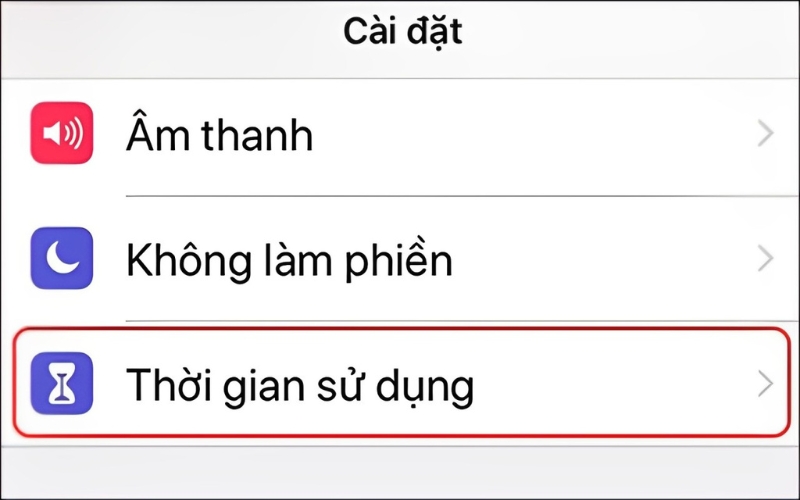 Vào Cài đặt, chọn Thời gian sử dụng