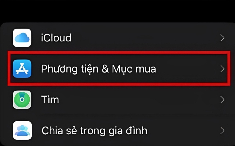 Nhấn vào Phương tiện & Mục mua