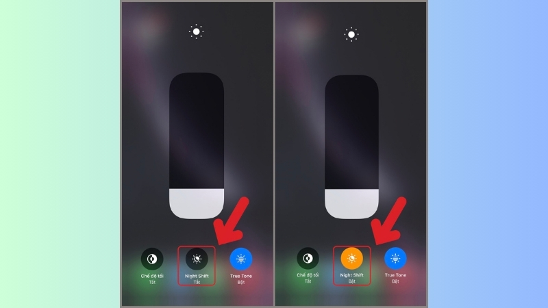  Chạm vào biểu tượng Night Shift để bật chế độ này
