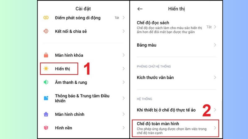 Nhấn vào tùy chọn Chế độ toàn màn hình