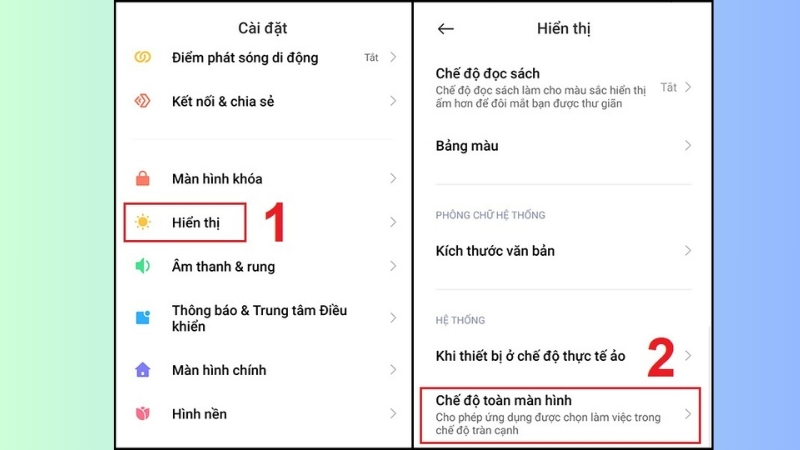 Nhấn vào Chế độ toàn màn hình