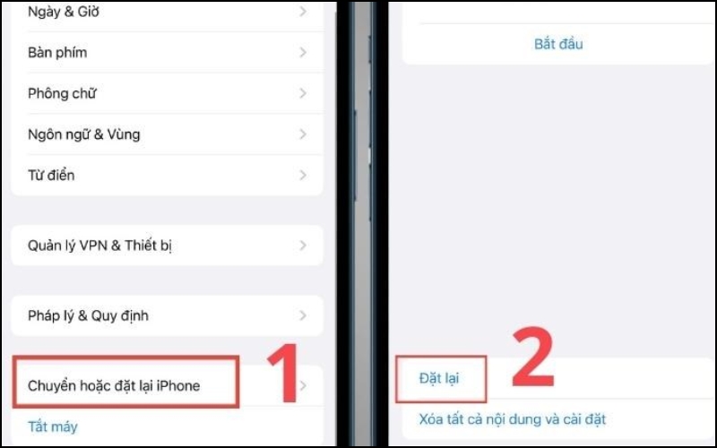 Nhấp vào Chuyển hoặc đặt lại iPhone rồi chọn Đặt lại