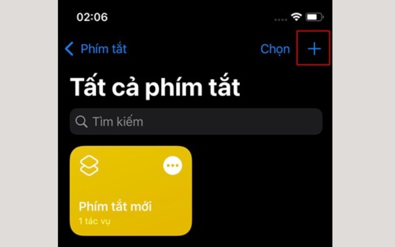 Nhấn vào dấu cộng ở góc trên bên phải màn hình