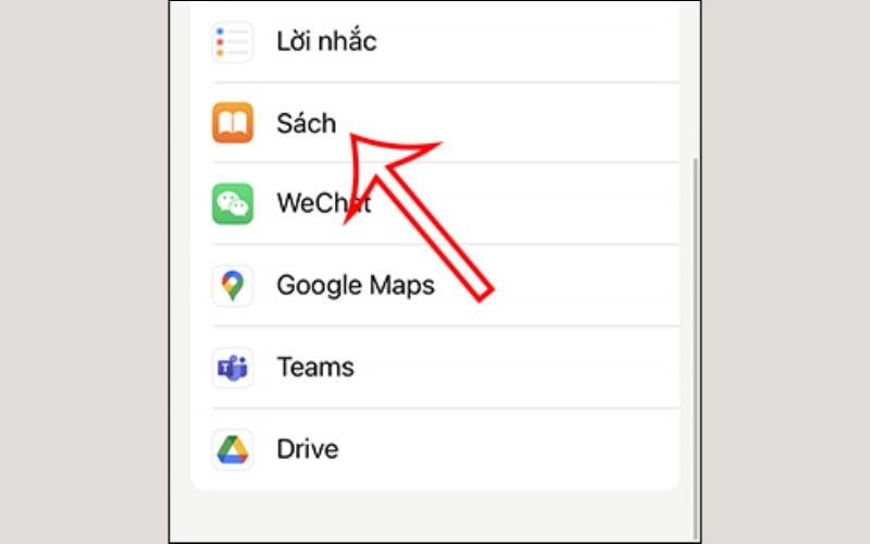 Tiếp theo, nhấn vào Sách