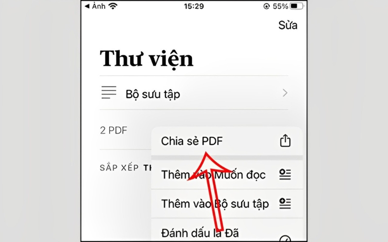 Nhấn vào biểu tượng Chia sẻ PDF