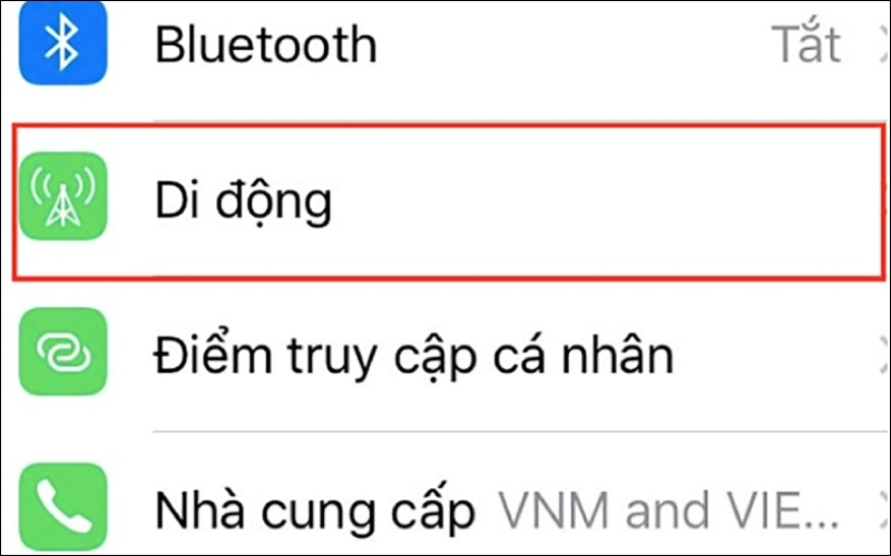 Chọn mục Di động