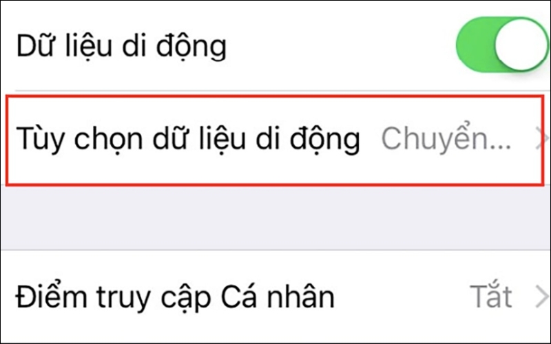 Chọn Tùy chọn dữ liệu di động