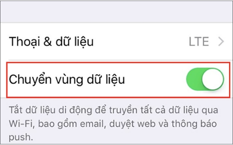 Di chuyển thanh trượt tại tùy chọn Chuyển vùng dữ liệu sang bên phải