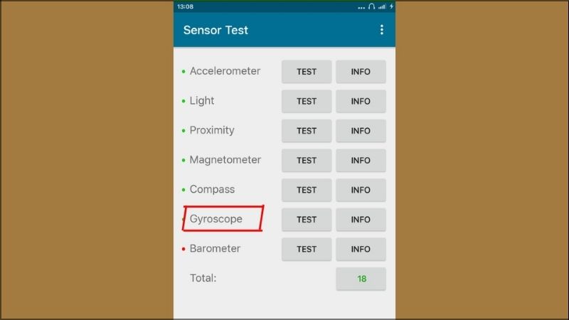 Để kiểm tra xem thiết bị của bạn có cảm biến con quay hồi chuyển hay không, bạn có thể sử dụng ứng dụng Sensor Test