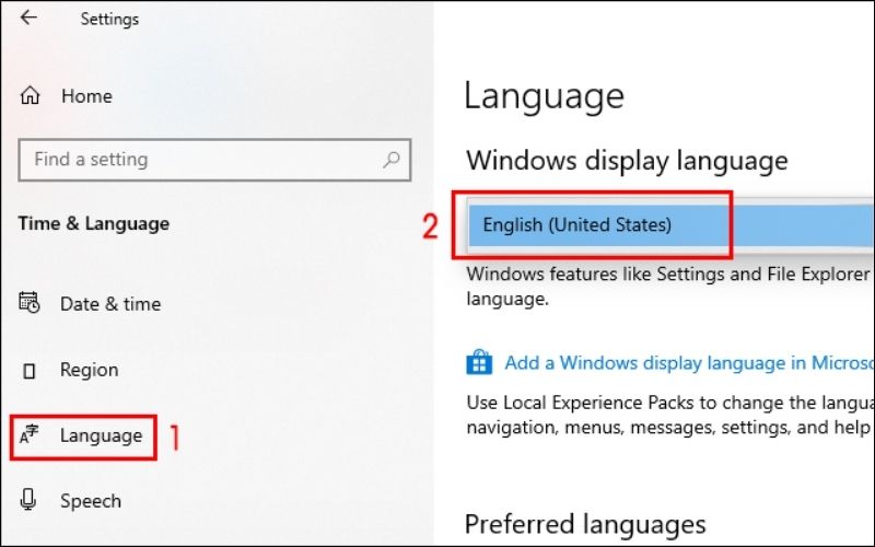 chọn English (United States) làm ngôn ngữ mặc định